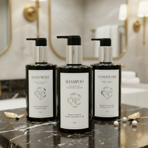 Maples Refillable Empty Dispenser – 300ml & 500ml | Black Plastic with Silver Pump & Customizable Labels – Ideal for Hotels & Bathrooms - Image 2
