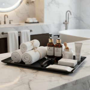 Maples Durable Melamine Amenity Tray for Hotels – Waterproof, Unbreakable, with Side Edges (White & Black) - Image 2