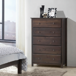Maples 5-Drawer Chest of Drawers – Modern Mid-Century Storage Unit with Walnut Finish (Light Brown, Dark Brown & Black)