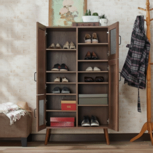 Maples 4-Door Shoe Cabinet – Air-Vented Storage with Weathered Finish (Black, Dark Brown & Walnut) - Image 2