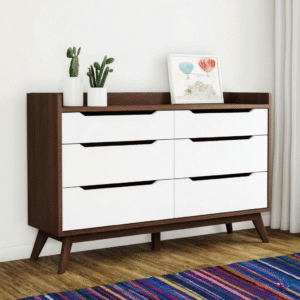 Maples Modern Mid Century 6-Drawer Chest – Elegant Storage Cabinet (Black, Grey & Walnut) - Image 1