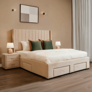 Maples 5-Piece Modern Bedroom Set – Wingback Storage Bed, 2 Bedsides, Dresser & 4-Door Wardrobe - Image 2