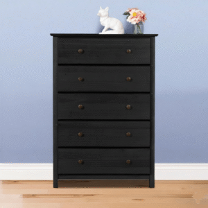 Maples 5-Drawer Chest of Drawers – Modern Mid-Century Storage Unit with Walnut Finish (Light Brown, Dark Brown & Black) - Image 3