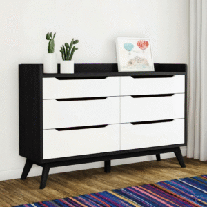 Maples Modern Mid Century 6-Drawer Chest – Elegant Storage Cabinet (Black, Grey & Walnut) - Image 2