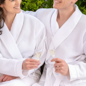 Maples Waffle Bathrobe Couple Set with Golden “Mr & Mrs” Embroidery – 100% Cotton, 350 GSM, Elegant and Customizable - Image 4