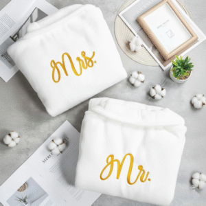 Maples Terry Bathrobe Couple Set with Golden Embroidered “Mr & Mrs” – 100% Cotton, 350 GSM, Soft and Luxurious, Customizable with Names or Designs - Image 1