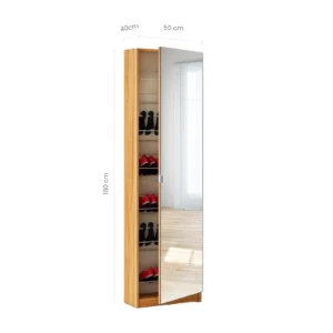 Maples Shoe Cabinet – Full-Length Mirrored Door with Internal Racks & Ventilated Back Panel (Black, Oak & White) - Image 3