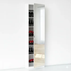 Maples Shoe Cabinet – Full-Length Mirrored Door with Internal Racks & Ventilated Back Panel (Black, Oak & White) - Image 4