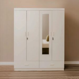 Maples 5-Piece Modern Bedroom Set for Hotels & Homes – Triangle-Stitched Bed, 2 Bedsides, Dresser & 4-Door Wardrobe (Customizable) - Image 6