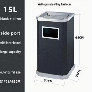 Lobby Ashtray Bin – Black Painted Finish | 310 × 260 × 655 mm - Image 2