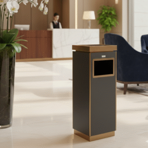 Goldie Square Ashtray Bin – Rose Gold & Black | 16L Capacity | Metal Liner | 280 × 280 × 750 mm - Image 2