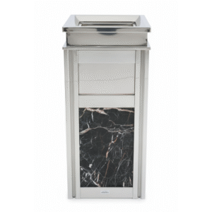 Lobby Ashtray Bin – Gold/Silver Mirror Finish with Marble Design | 15.8L Capacity | 305 × 305 × 685 mm - Image 2